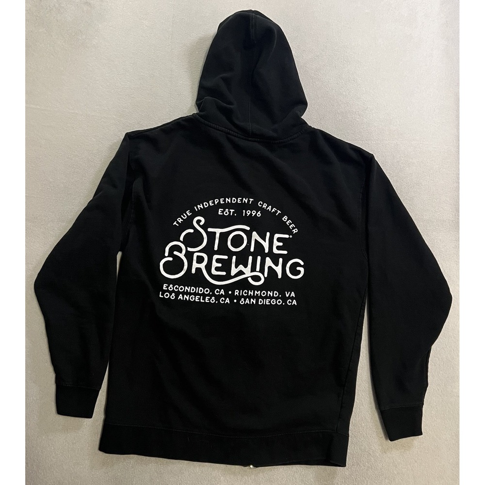 Vintage Stone Brewing Hoodie Men's Size Large Black Long Sleeve Full Zip Up Y2K